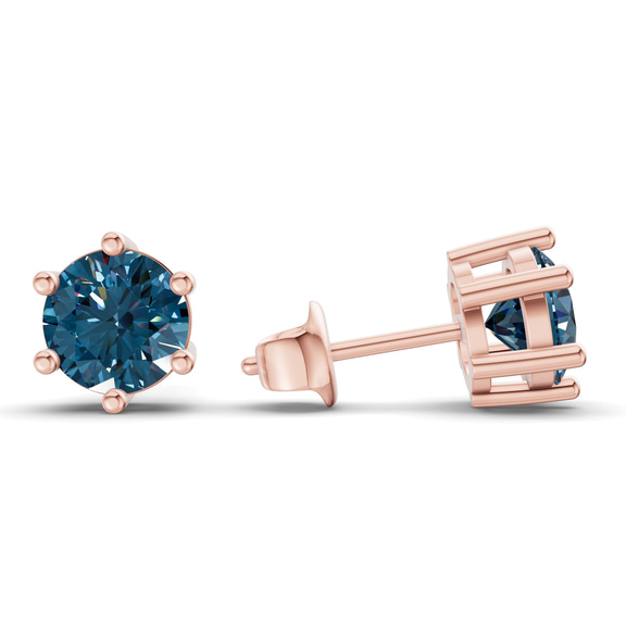 10kt Rose Gold Six Prong Round Lab Diamond Stud Earrings (2 Ct. Tw.) standing product image one