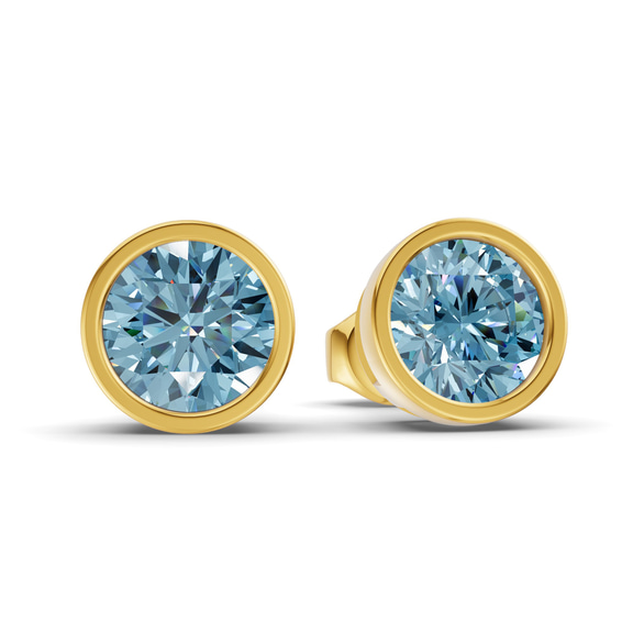 14kt Yellow Gold Classic Bezel Round Lab Diamond Stud Earrings (2 Ct. Tw.) side right image one