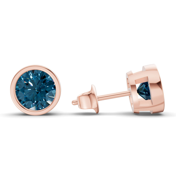 14kt Rose Gold Classic Bezel Round Lab Diamond Stud Earrings (8 Ct. Tw.) standing product image one
