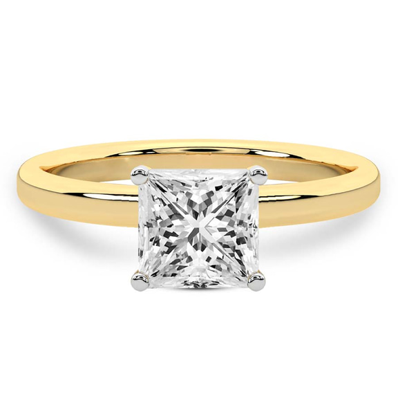 3.38 Ct Princess Cut Four Prong Solitaire 2mm Lab Diamond Ring in 14kt Yellow Gold front image