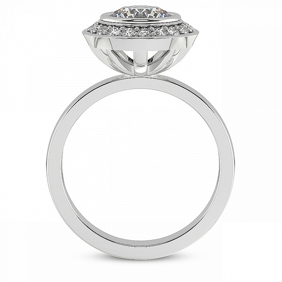 2.31 Ct Round Cut Upturned Dome Bezel Halo Lab Diamond Ring in Platinum right