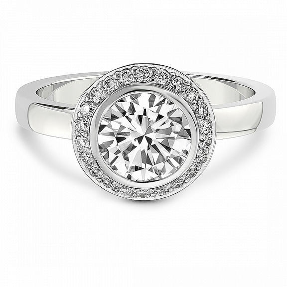 2.31 Ct Round Cut Upturned Dome Bezel Halo Lab Diamond Ring in Platinum front image