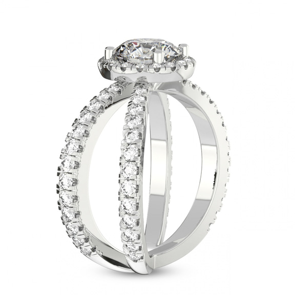 4.00 Ct Cushion Cut Electra Criss Cross Halo Lab Diamond Ring in 14kt White Gold left