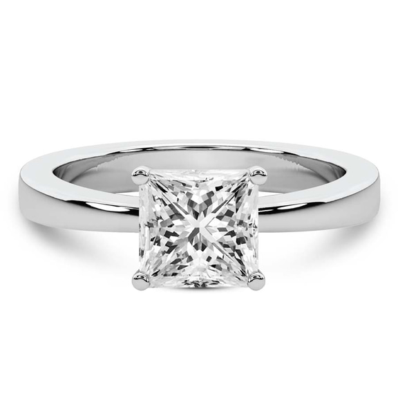 2.16 Ct PRINCESS Cut Jannel Tapering Solitaire Lab Diamond Ring in 14kt White Gold front image