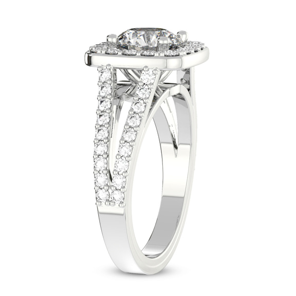 1.31 Ct Round Cut Rosalind Split Shank Halo Lab Diamond Ring in 14kt White Gold left