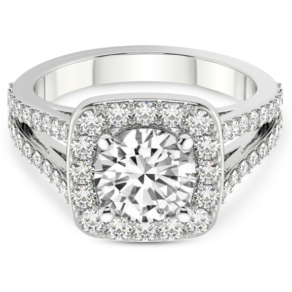 1.31 Ct Round Cut Rosalind Split Shank Halo Lab Diamond Ring in 14kt White Gold front image