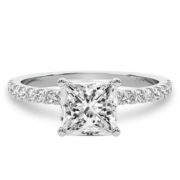 4.34 Ct PRINCESS Cut Venetia Half Eternity Lab Diamond Ring in Platinum front image