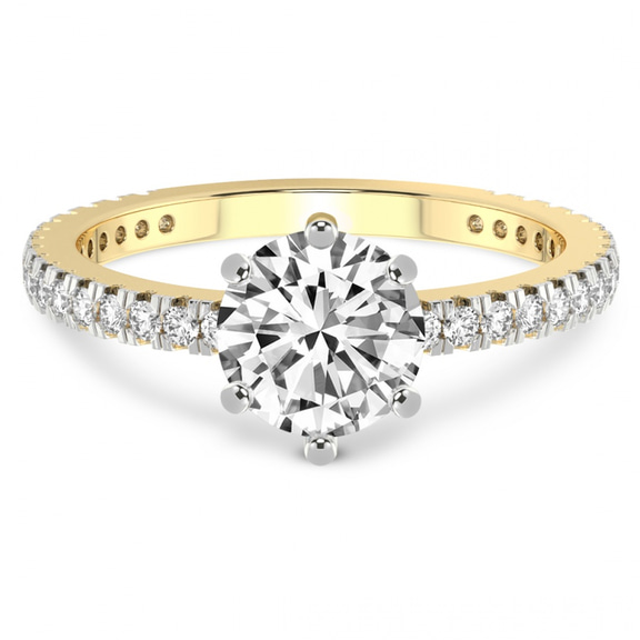 3.40 Ct Round Cut Zoey Six Prong Eternity Lab Diamond Ring in 14kt Yellow Gold front image