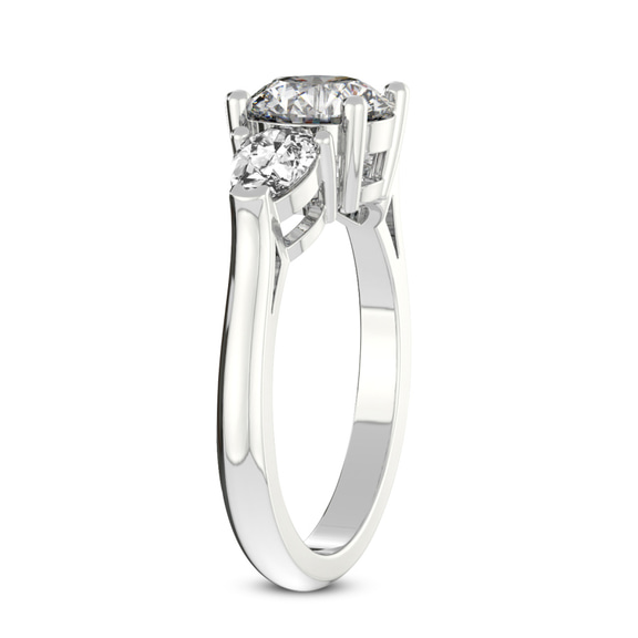 2.51 Ct Oval Cut Della Three stone Side Pear Lab Diamond Ring in 14kt White Gold left