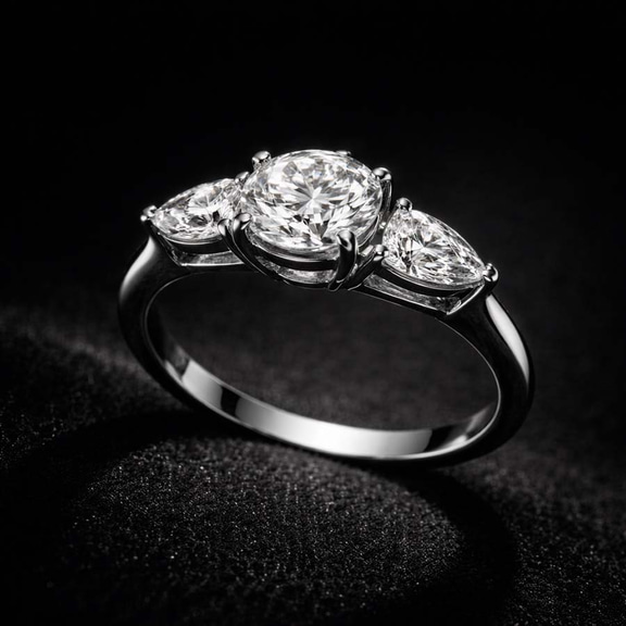 9ct Yellow Gold Della Three stone Side Pear Lab Diamond Ring color product image two