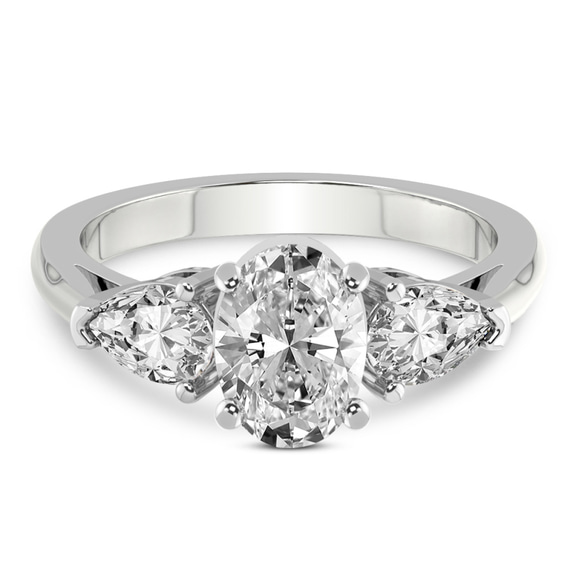 2.51 Ct Oval Cut Della Three stone Side Pear Lab Diamond Ring in 14kt White Gold front image