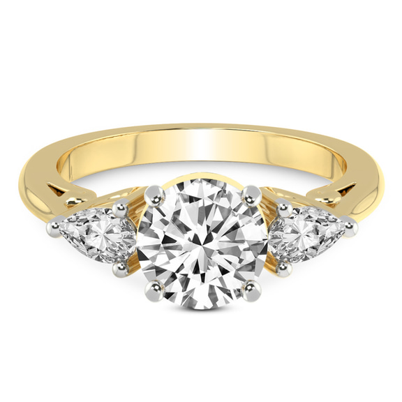 1.56 Ct Round Cut Leona Three stone Side Pear Lab Diamond Ring in 14kt Yellow Gold front image