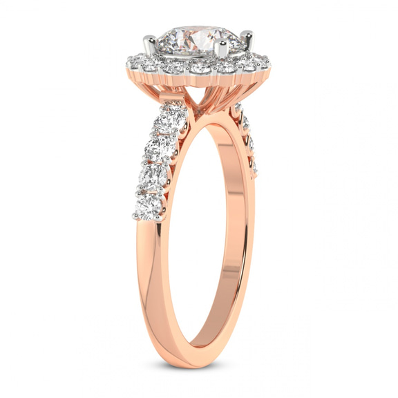 3.95 Ct Oval Cut Vionna Round Halo Lab Diamond Ring in 14kt Rose Gold left