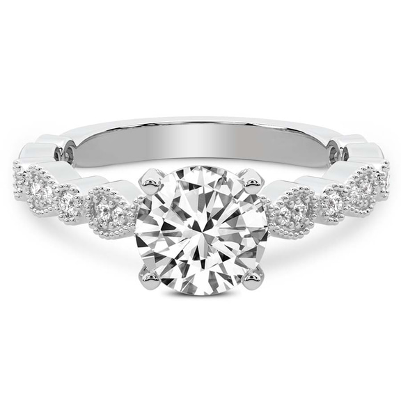1.31 Ct Round Cut Filippa Milgrain Lab Diamond Ring in 18kt White Gold front image