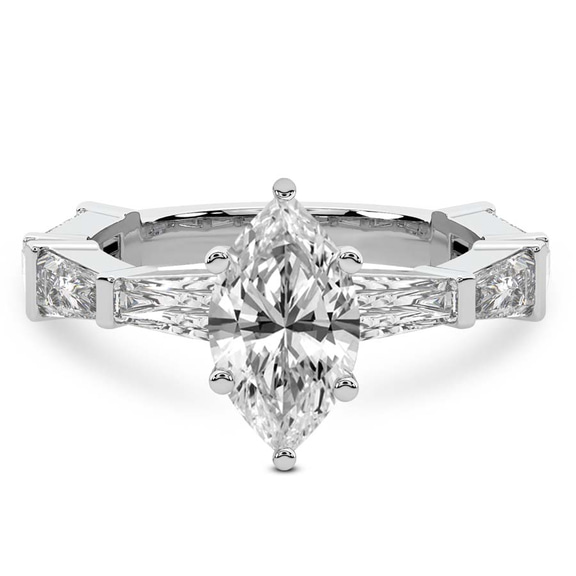 2.24 Ct MARQUISE Cut Gizele Tapered Side Stone Lab Diamond Ring in 18kt White Gold front image