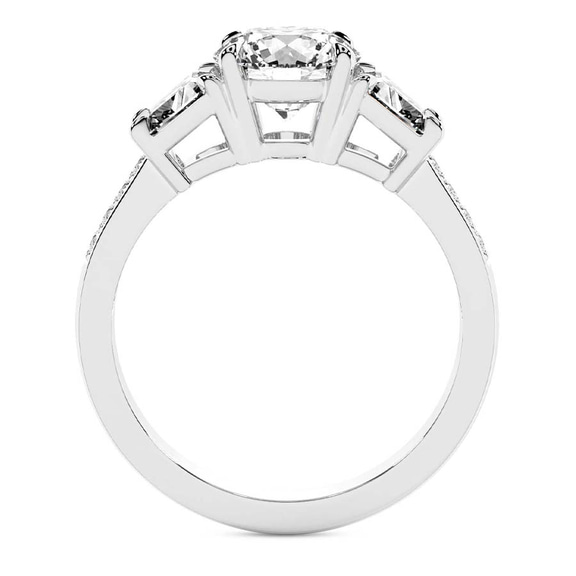 3.60 Ct CUSHION Cut Daria Trapezoid Three Stone Lab Diamond Ring in 18kt White Gold right