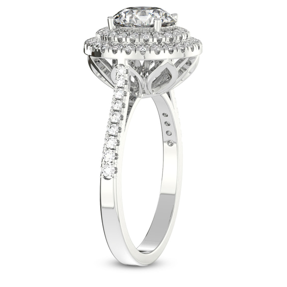 3.74 Ct Round Cut Arya Double Halo Lab Diamond Ring in 14kt White Gold left
