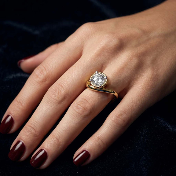 9ct Yellow Gold Infinity Crest Four Prong Solitaire Lab Diamond Ring model image two
