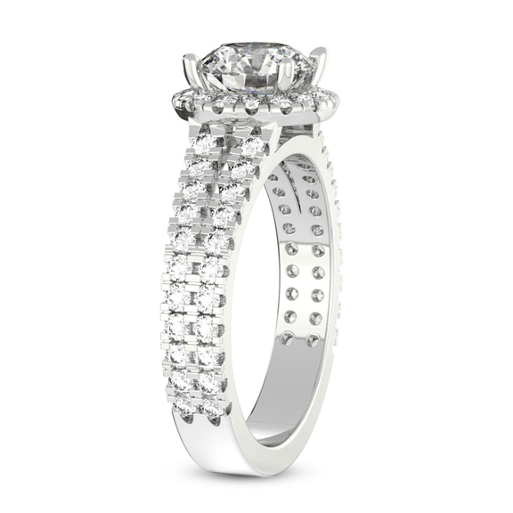 2.81 Ct Princess Cut Luna Split Shank Halo Lab Diamond Ring in 14kt White Gold left
