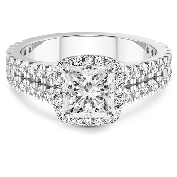 2.81 Ct Princess Cut Luna Split Shank Halo Lab Diamond Ring in 14kt White Gold front image