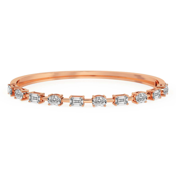 14kt Rose Gold Emerald & Oval Fusion Lab Diamond Openable Bangle Bracelet (1 Ct. Tw.) front image