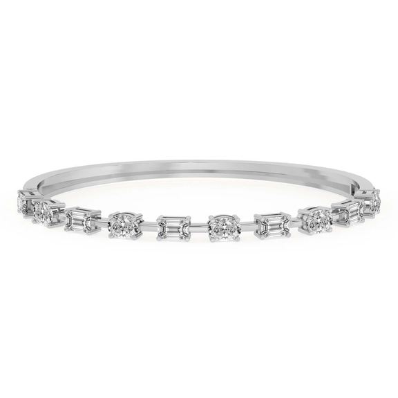 14ct White Gold Emerald & Oval Fusion Lab Diamond Openable Bangle Bracelet (1 Ct. Tw.) front image