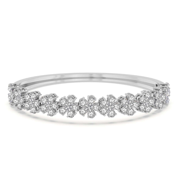 14kt White Gold Pear Petal Lab Diamond Openable Bangle Bracelet (1 Ct. Tw.) front image