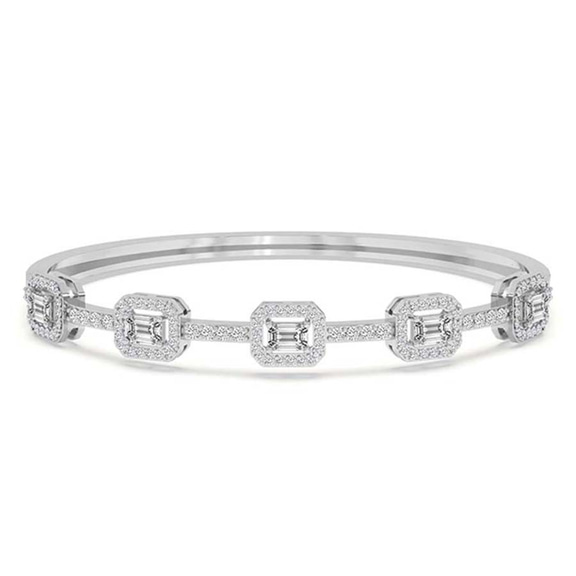 14ct White Gold Emerald Embrace Lab Diamond Openable Bangle Bracelet (1 Ct. Tw.) front image