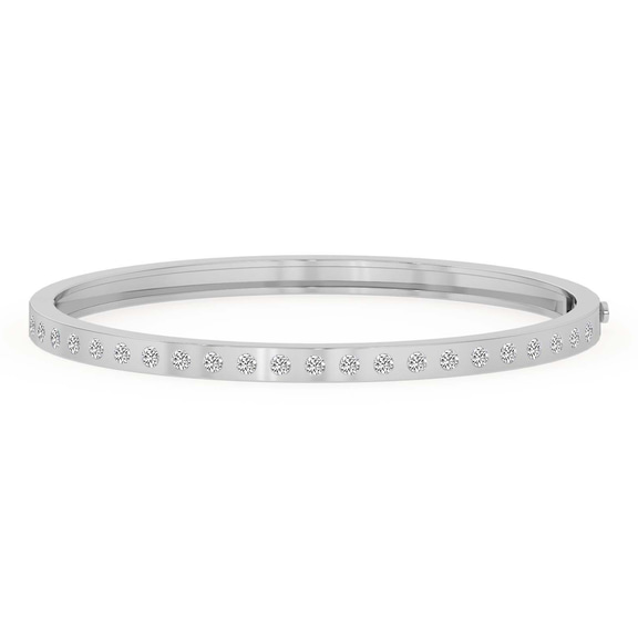 14kt White Gold Round Glow Classic Lab Diamond Openable Bangle Bracelet (1 Ct. Tw.) front image