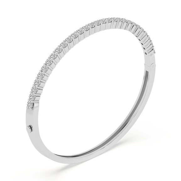 14kt White Gold Round Embrace Lab Diamond Openable Bangle Bracelet (1 Ct. Tw.) right