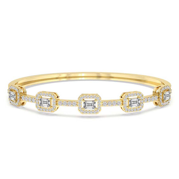 14ct Yellow Gold Emerald Embrace Lab Diamond Openable Bangle Bracelet (3 Ct. Tw.) front image