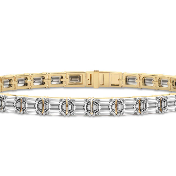 14ct Yellow Gold Annette Emerald Lab Diamond Tennis Bracelet (7 Ct. Tw.) right