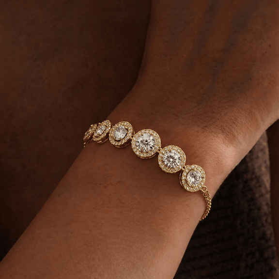 14kt Yellow Gold Lyna Five Stone Round Halo Fashion Bracelet (2 Ct. Tw.) model