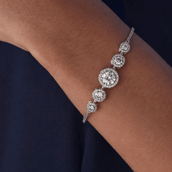14kt Yellow Gold Lyna Five Stone Round Halo Fashion Bracelet (2 Ct. Tw.) model image two