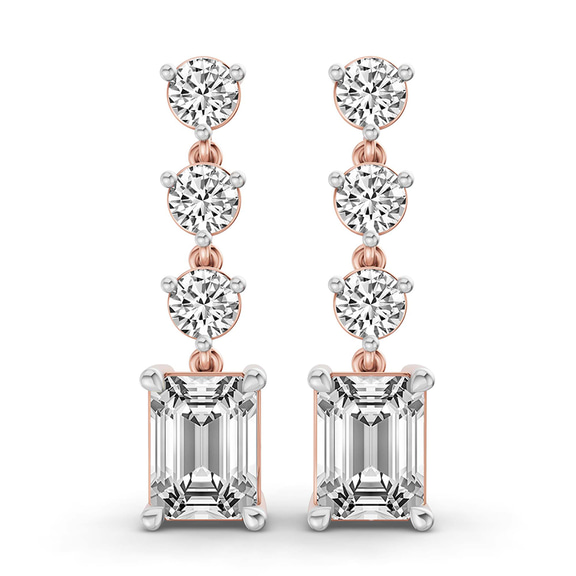 10kt Rose Gold Emerald and Round Fashion Lab Diamond Dangle Earrings (1 Ct. Tw.) front image