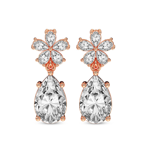 14ct Rose Gold Iris Bloom Flower Fashion Lab Diamond Dangle Earrings (1 Ct. Tw.) front image