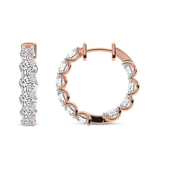 14kt Rose Gold Sirena Round Lab Diamond Hoop Earrings (4 Ct. Tw.) side right image one