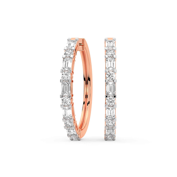 9ct Rose Gold Olea Emerald and Round Lab Diamond Hoop Earrings (3 Ct. Tw.) front image