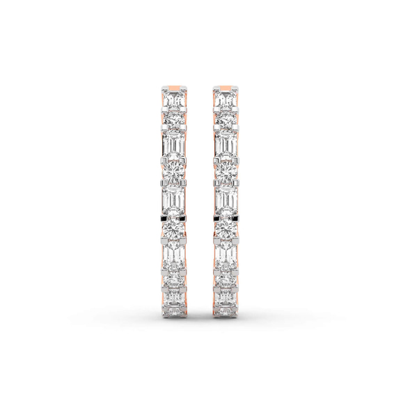 9ct Rose Gold Olea Emerald and Round Lab Diamond Hoop Earrings (3 Ct. Tw.) right
