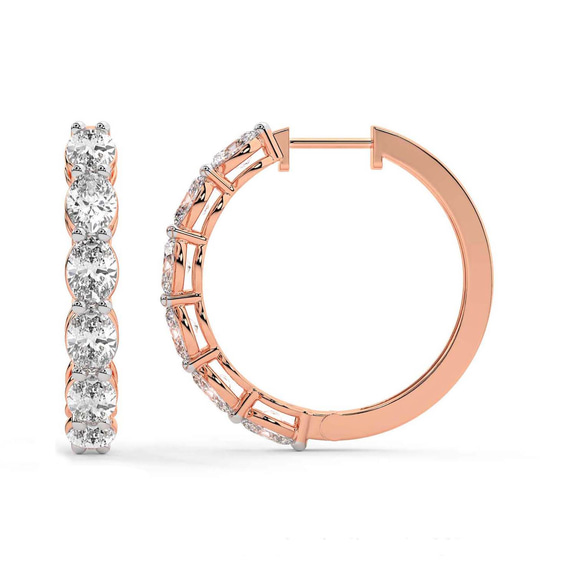 14ct Rose Gold Saylor Oval Lab Diamond Hoop Earrings (5 Ct. Tw.) left