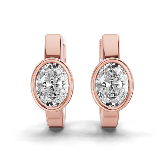 10kt Rose Gold North Single Oval Lab Diamond Huggie Earrings (1 Ct. Tw.) left