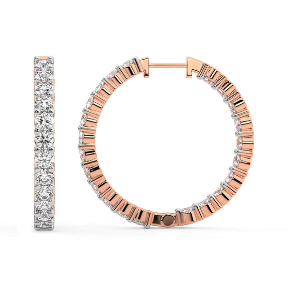 9ct Rose Gold Meara Round Lab Diamond Hoop Earrings (4 Ct. Tw.) side right image one