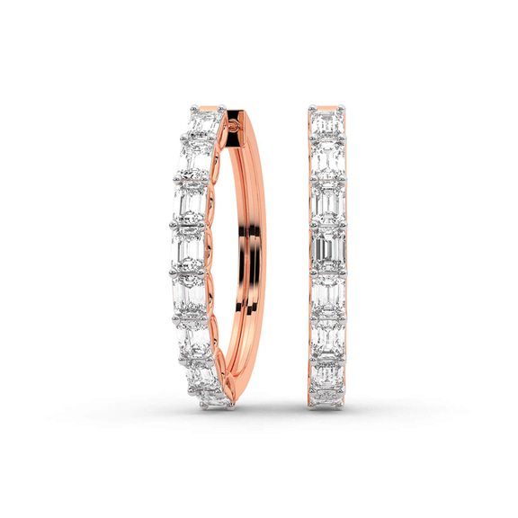 10kt Rose Gold Ashlyn Emerald Lab Diamond Hoop Earrings (3 Ct. Tw.) front image
