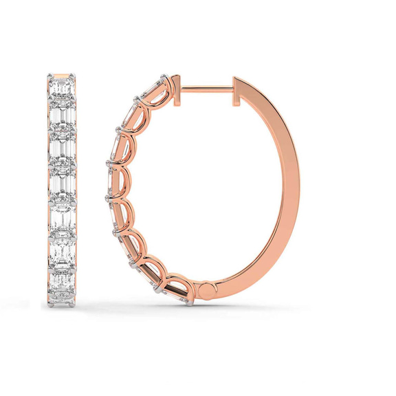 10kt Rose Gold Ashlyn Emerald Lab Diamond Hoop Earrings (3 Ct. Tw.) left