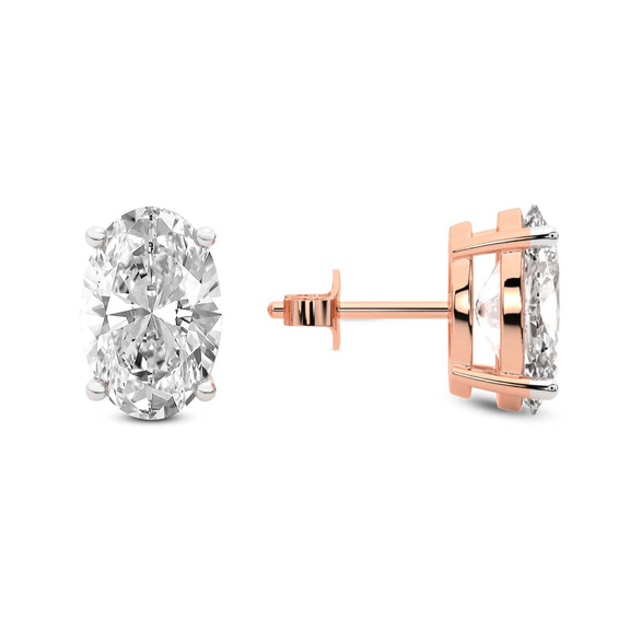 9ct Rose Gold Four Prong Oval Lab Diamond Stud Earrings (6 Ct. Tw.) side right image one