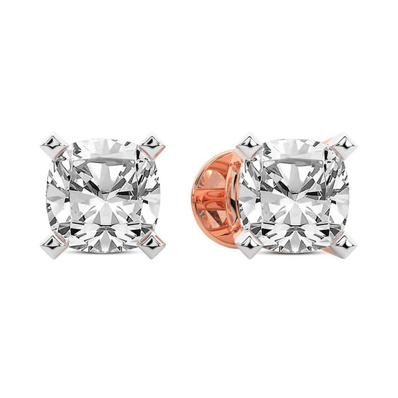 9ct Rose Gold Four Prong Cushion Lab Diamond Stud Earrings (1 Ct. Tw.) right