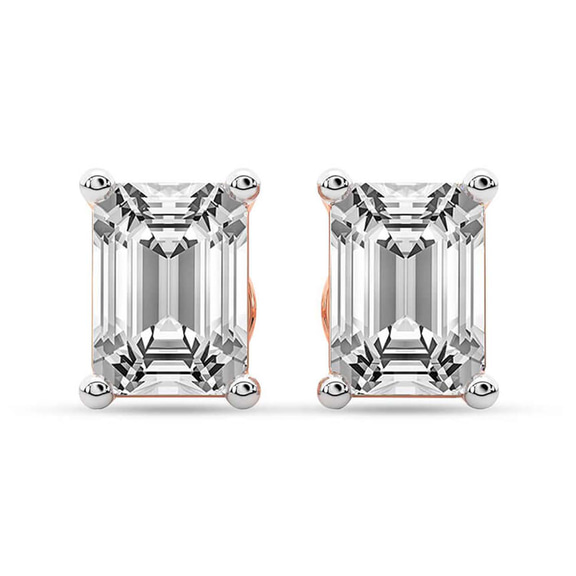 10kt Rose Gold Four Prong Emerald Lab Diamond Stud Earrings (1 Ct. Tw.) front image