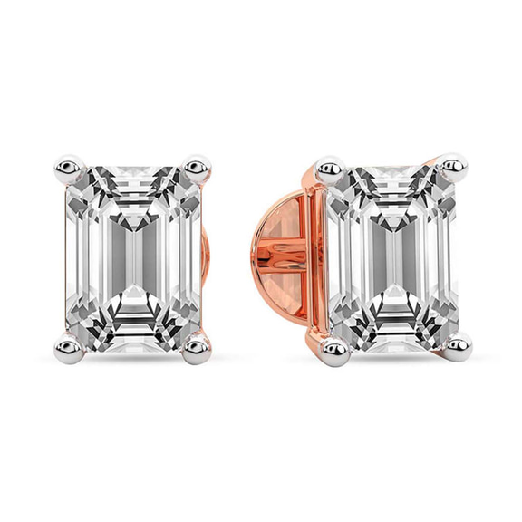 10kt Rose Gold Four Prong Emerald Lab Diamond Stud Earrings (1 Ct. Tw.) standing product image one
