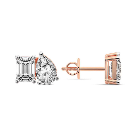 9ct Rose Gold Double Delight Lab Diamond Stud Earrings (1 Ct. Tw.) side right image one