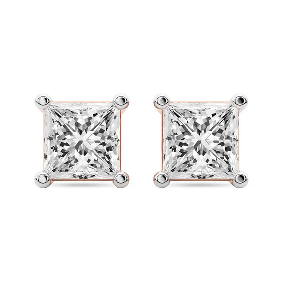 9ct Rose Gold Four Prong Princess Lab Diamond Stud Earrings (1 Ct. Tw.) front image